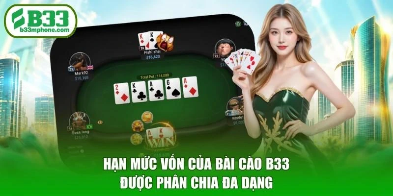 Hạn mức vốn của Bài cào B33 được phân chia đa dạng